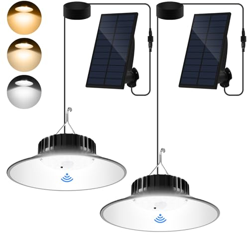 NATPOW Solar Hängeleuchte mit Bewegungsmelder, Solarlampen für Außen Hängend mit 3 Farbe/3 Mode, IP65 Wasserdichte Solar Pendelleuchte Hängeleuchten für Garten, Terrasse, Gehwege (2 Pack)