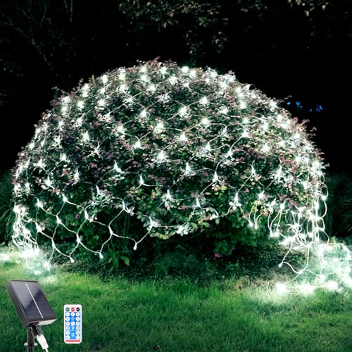 WoskjXas Lichternetz Solarleuchten Außen, 96 LEDs, 1,5 x 1,5 M Lichterkette Netz mit 8 Modi, Wasserdichte Baum Lichterkette, Design für Garten, Balkon, Zaun und Weihnachtsdeko (1.5M*1.5M, Weiß)