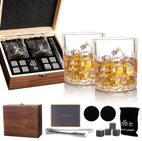 Whiskey Glass Gift Set - Birthday Gifts for Men 30th 40th 50th 60th, Whiskey Glass Set for Thanksgiving Presents, Valentines, Anniversary, Christmas, for Men Dad Husband Brother
