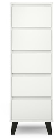 3E 3xE living.com Kommode, Sideboard mit 5 Schubladen in weiß (B: 40cm x H: 120,5cm x T: 39cm)