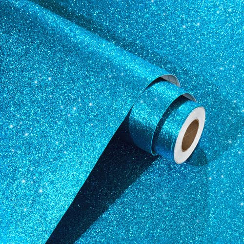 WESTICK Light Blue Glitter Wallpaper Self Adhesive Removable Glitter Wallpapers for Kids Bedroom Living Room 15.75 x 78 in