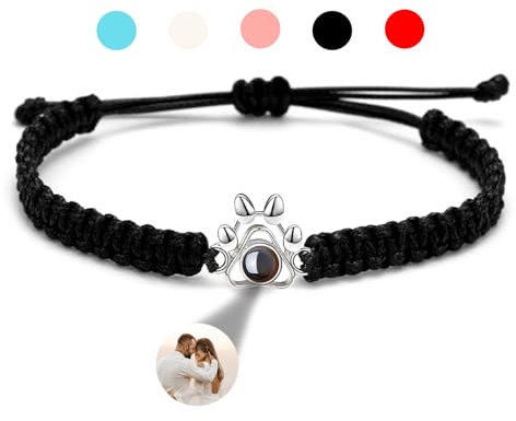 GGKAFACOI Projektion Armband Foto, Personalisiertes Mit Bild Im Stein Für Paare, Freund & Freundin (X1-Silber, Pro-Hundepfote)