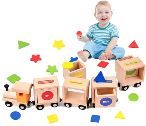Montessori Holzspielzeug ab 1 2 3 Jahre, Magnetischer Zug mit Formen & Farben, Lernspielzeug für Kleinkinder, Motorikspielzeug Kinder ab 1 Jahr – Geschenk Junge & Mädchen