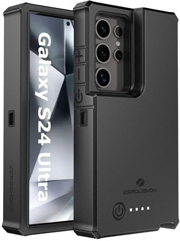 ZEROLEMON Battery Case for Galaxy S24 Ultra 10000mAh, 18W Fast Phone Charging Power to Galaxy S24 Ultra, ZeroShock Extended Charger Case Cover for The S24 Ultra - Black