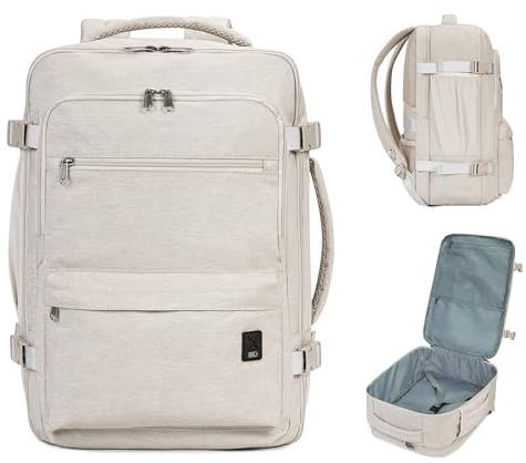 WANDF Handgepäck Rucksack 45x36x20cm für Easyjet Airlines, Untersitz-Reise-Handgepäck-Tasche mit Nassfach, 17-Zoll-Laptop-Rucksack für Männer und Frauen (Beige)