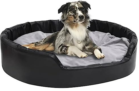 Homgoday Hundebett, Hundebett, Schwarz und Grau, 99 x 89 x 21 cm, Plüsch und Kunstleder, Hundebett für Hunde, Hundebett, weiches Hundebett für Hunde, Innenbereich, kk