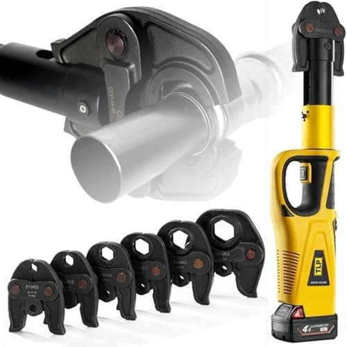 HLGKBY Pince à sertir hydraulique électrique, Pince à sertir en Acier Inoxydable avec 6 mâchoires, Outil de sertissage de tuyaux hydrauliques, Outil de sertissage de câbles alimenté par Batterie,