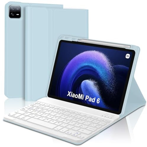 IVEOPPE Teclado Funda Xiaomi Pad 6, Xiaomi Pad 6 Pro Teclado, Teclado Español Ñ Bluetooth Inalámbrico Desmontable para Xiaomi Mi Pad 6/Xiao Mi Pad 6 Pro 11 Pulgada 2023, Azure