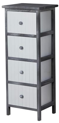 Home Source Chest of Drawers, Wooden Bedroom Organiser Storage Unit, Black with White Drawers, 4 Drawer