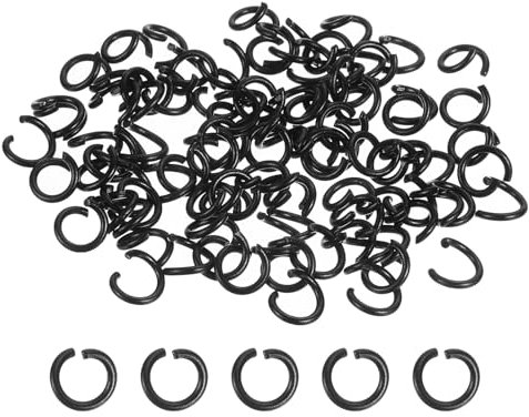 QUARKZMAN 150 Stück farbige Sprungringe, 8mm Eisen offene runde O Ring Verbinder, geteilte Verbindungsringe für Schlüsselanhänger Schmuckherstellung DIY Handwerkszubehör, Schwarz
