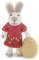 Én Gry & Sif handgefilzter Osterhase mit Ornament - Hase - Anhänger aus Filz - Ostern-Deko - fair Trade (weißer Hase mit rotem Kleid und Ei)