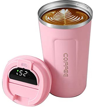 Goufride Botella Termo Inteligente de 510 Ml para Café Pantalla de Temperatura LED TéRmica Vaso Aislado de Café Rosa