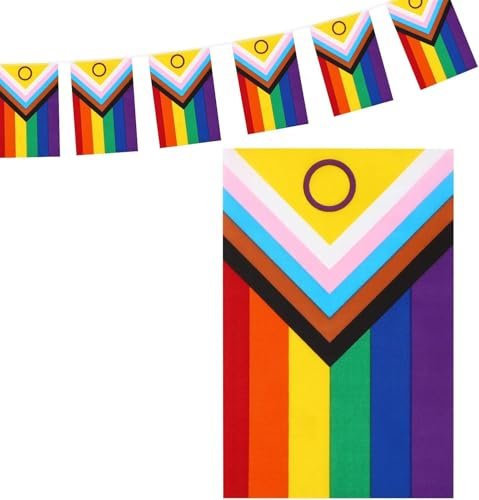 Progress Pride Rainbow Trans Bunting, 40 Rectangle UV Fade Resistant Fabric Flags for Celebration, 10M/32.8FT Gay Lesbian Bisexual Pansexual Banner for Garden Outdoor Indoor Decorations