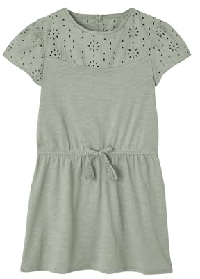 Vertbaudet Mädchen Kleid mit Lochstickerei salbeigrün 158