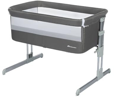 Bebeconfort Calidoo, Beistellbett und Babywiege, 2-in-1, 0-6 Monate (0-9 kg), Beistellwiege, neigbar, 5 Höhen, große gepolsterte Matratze, Seiten aus Netzstoff, Seite leicht faltbar, Tinted Gray