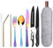 Reisebesteck Camping Besteck To Go, 9-Teilig Edelstahl Besteck mit Bestecktasche, Tragbare Campingbesteck, Camping Cutlery Set, (Bunt)