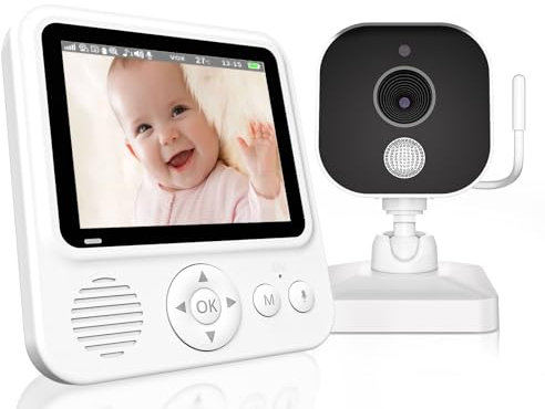 OBVHNUA Vigilabebés con Cámara, 2000mAh Camara Vigilancia Bebe Inteligente con Pantalla LCD de 2.8, VOX, Zoom 2X 4X, Visión Nocturna, Monitoreo de Temperatura, Despertador, Comunicación