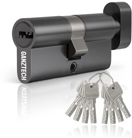 GANZTECH 45T/45(90mm) Serrure de barillet de porte en nickel,clé à clé avec 8 clés à fossettes horizontales,serrure à cylindre euro en Alliage d’aluminium,Applicable à composites et UPVC