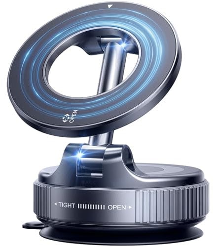 ILKCC Vacuum Magnetic Phone Holder Stand, 360° Adjustable Suction Cup Car Phone Mount, Foldable & Portable for All Cars & Smartphones, Gym/Kitchen/Mirror Smooth Surface
