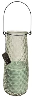 Dekorative Glas-Laterne mit Diamantmuster, Vintage-Kerzenhalter mit Metallhenkel (Celadon)