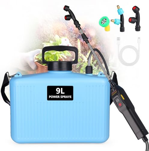 Pulverizador Eléctrico 9L, Jardin Pulverizador con 3 boquillas, Varilla Retráctil, Pulverizadors Plantas Recargable por USB con Correa para el Hombro