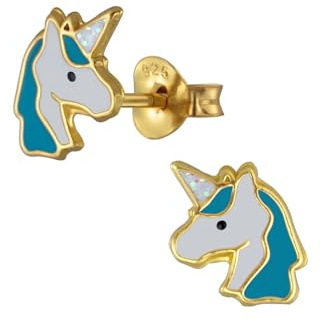 Monkimau Mädchen Ohrringe Einhorn | Ohrstecker aus 925 Sterling Silber | Kinderohrringe hypoallergen