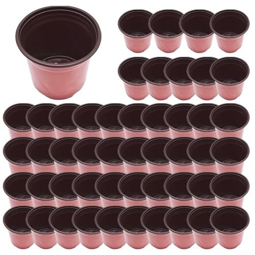 SPORTARC Lot de 50 pots de pépinière en plastique marron rougeâtre, pour repiquage, 14 cm