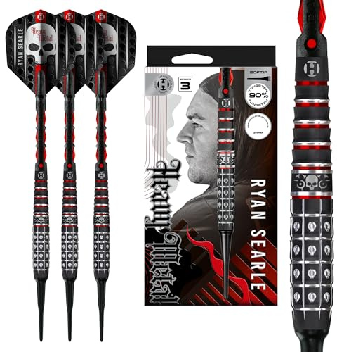 Harrows Ryan Searle Heavy Metal 90% Tungsten Darts, Serie 3 Softtip Darts Set – 18g & 20g – inkl. roter Carbon Shafts & Silika Flights – Professionelle Softtip Darts für elektronische Dartboards