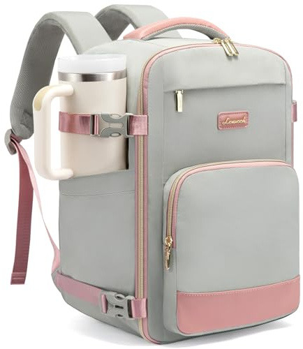 LOVEVOOK Ryanair Handgepäck 40x30x20, 24L Reiserucksack Damen | Handgepäck Rucksack Ryanair Damen, Reiserucksack Cabin Bag für Eurowings, Wizz Air, Urlaub Must Haves - Grau Rosé