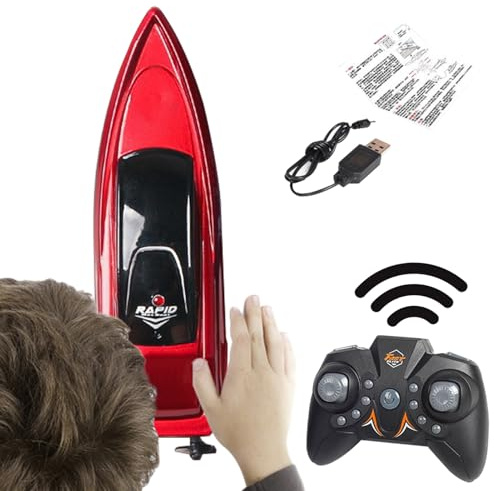 Mimoqk Boot, ferngesteuert, 2,4 G, Wasserspielzeug, akrobatisches Rennen, Boot mit Fernbedienung, kabellos, für Pool, See, Teich, Fluss, Park, Mädchen, 4 bis 12 Jahre