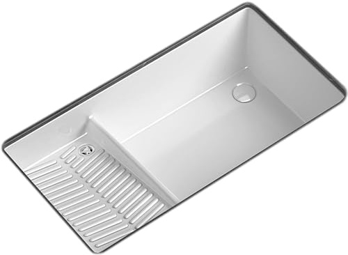 Fregadero de Lavandería Blanco con Tabla de Lavar Integrada, Un Solo Seno con Grifo Extraíble y Kit de Desagüe Completo, Lavabo Sobre Encimera para Cocina y Lavadero(73.5x42x19cm/29x16.5x7.5in)