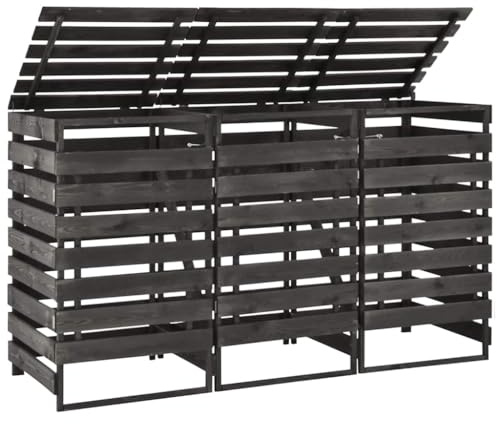 Solivagant Abri de Poubelle Triple 210x75x121 cm Bois de pin Massif Peint,(56.9 KG)
