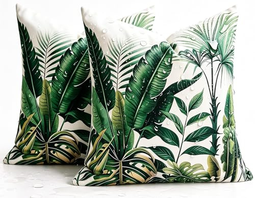 Bunte Kissenbezüge Grün Pflanzen Outdoor Kissen 50x50 Wetterfest Blattmuster Pflanze Gartenkissen Tropische Blätter Kopfkissenbezüge Kissen Boho Style Kissenbezug Couch Deko für Wohnzimmer Esszimmer
