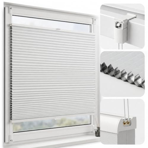 SALCAR Wabenplissee ohne Bohren Verdunkelung, Thermo Doppelplissee Klemmfix Up & Down, Hitze- & Schallschutz Plissee Faltrollo für Fenster und Türen, Weiß, B 45 x H 130 cm
