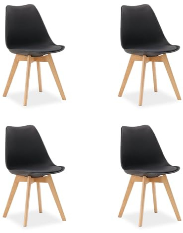 Homestyle4u 4er Set Esszimmerstuhl Schwarz, Schalenstuhl mit Holzbeinen | Moderne Küchenstühle im skandinavischen Design, robuste Kunststoff Sitzschale, minimalistischer Wohnzimmerstuhl 4 Stück