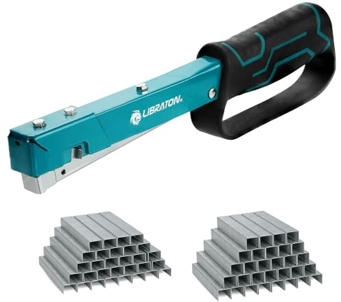 LIBRATON Heavy Duty Hammer Tacker with 6000 T53 Staples (8mm & 10mm) | Manual Hammer Stapler Fits 6mm 8mm 10mm Staples, Sure-Grip Slap Stapler for Roofing Insulation Flooring Outdoor Construction