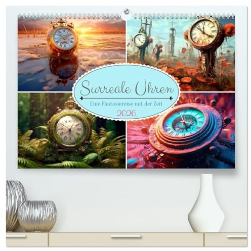 Surreale Uhren (hochwertiger Premium Wandkalender 2026 DIN A2 quer), Kunstdruck in Hochglanz: Uhren, die Zeitmesser in surrealen Gemälden - KI generiert (CALVENDO Kunst)