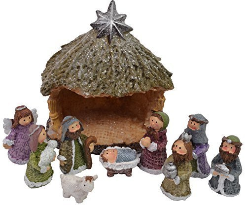 CHICCIE Weihnachtskrippe mit Figuren Weihnachten - 10cm - Deko Maria Josef Jesus Heiligen DREI Könige Stall Krippe