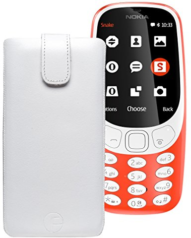 Original Favory Etui Tasche für Nokia 3310 (2017) | Leder Etui Handytasche Ledertasche Schutzhülle Case Hülle Lasche mit Rückzugfunktion* in weiss