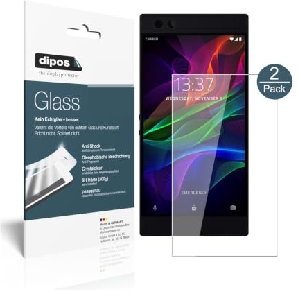 dipos 2x Displayschutzfolie 9H klar für Razer Phone | Bricht und splittert nicht, kein Echtglas, Anti-Shock, passt perfekt, kratzfest, blasenfrei, hüllenfreundlich, selbstklebend
