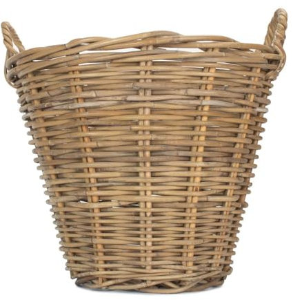 Red Hamper Small Round Grey Rattan Log Basket, Brown, H43 x W43 x D34cm