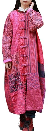 LZJN Trench Coat Femme Veste Imprimée Florale Style Chinois Patchwork Outwear (12139 Rose, one_size)