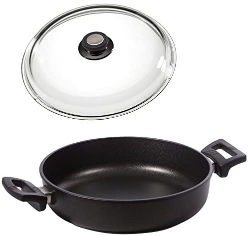 Eurolux Guss-Kasserolle Ø 26 cm Set mit Deckel - flache Universal Bratenkasserolle 3.5 Liter mit Antihaft-Beschichtung - ohne Stiel - ohne Induktion - Made in Germany