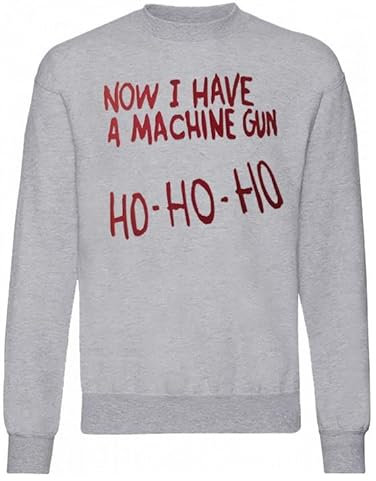 Go-TShirts Unisex Grey Now I Have a Machine Gun Ho Ho Ho 80s Xmas Movie Quote Christmas Jumper [S]