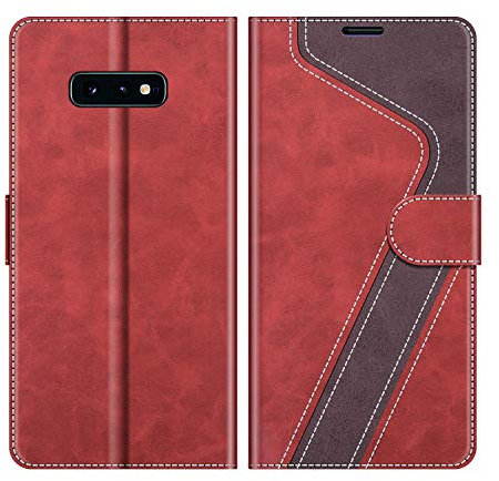 MOBESV Coque pour Samsung Galaxy S10e, Housse en Cuir Magnétique Fonction Stand Étui pour Samsung Galaxy S10e, Élégant Rouge