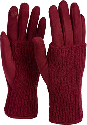 styleBREAKER Kuschelige Damen Touchscreen Handschuhe mit abnehmbaren Strickstulpen, warme Winterhandschuhe für eisige Tage 09010022, Farbe:Himbeere