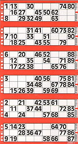 CARTALOTO JOJBB1-06 8 Heftchen mit 750 Jumbo-Tickets Bingo – Rot, Mehrfarbig