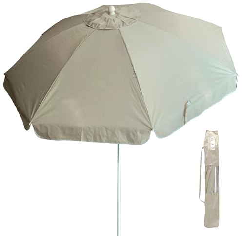 Pincho Sombrilla playa grande Ø240 cm, antiviento hasta 35km/h, protección uv 50, materiales de calidad, tubo de aluminio, 8 varillas de fibra de vidrio, palo reclinable, incluye bolsa de transporte