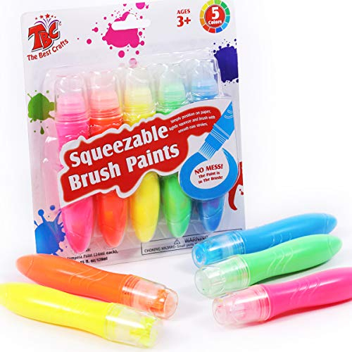 TBC The Best Crafts 5 Couleurs Pinceaux Tempera Lavable, Peintures Pinceaux Compressible Tubes Renforcement des poignées Jouet Art pour Enfants Bébé