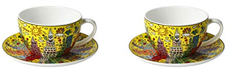 2er Set James Rizzi Pop Art Tassen mit Untertasse 250ml gelb Goebel